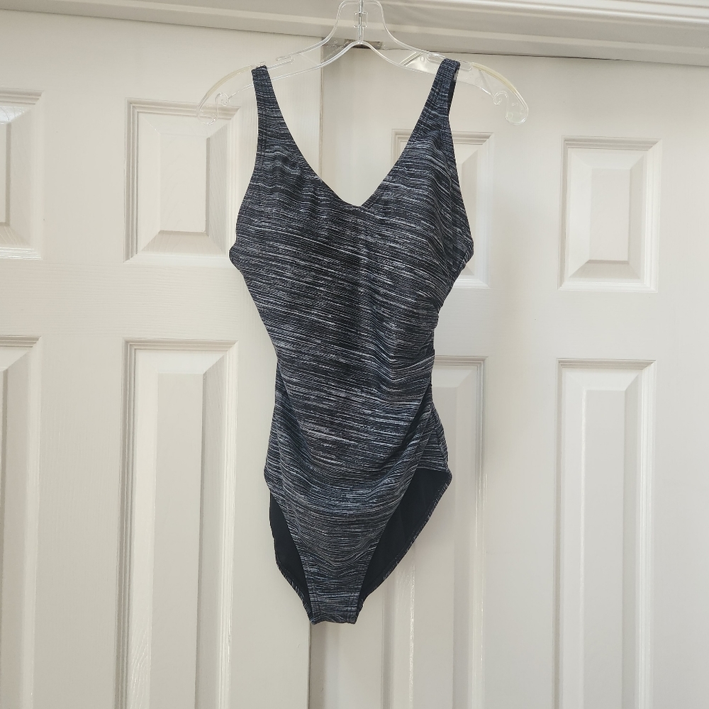 Speedo Black Gray Racerback Swim Suit Size 10
